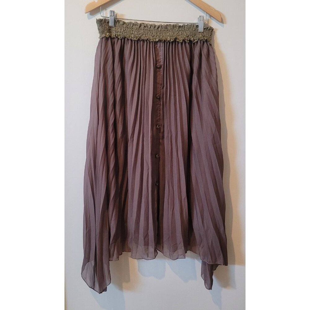 Pretty Angel Boho Maxi Skirt M Brown Cocoa Button Accent Smocked Waist